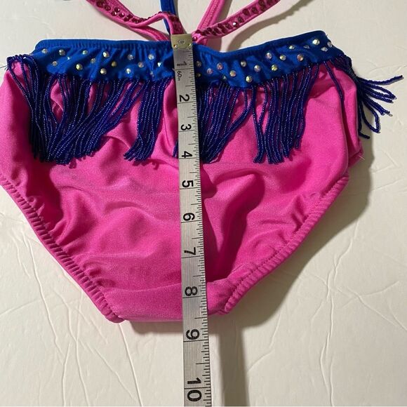Glamour solo sassy dance costume blue pink embellished rhinestone fringe LC - Picture 9 of 13
